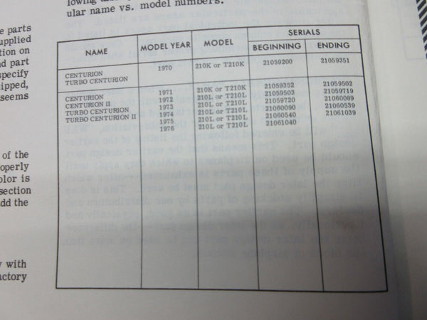 Cessna Centurion Series 1970 thru 1976 Parts Catalog P/N P541-12 (1024-1294)