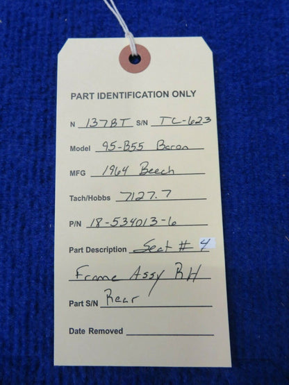 Beech 95-B55 Baron Seat #4 Frame Assy RH Rear P/N 18-534013-6 (0522-343)