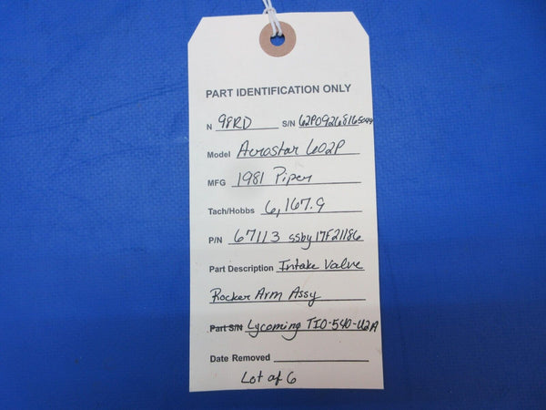 Lycoming TIO-540-U2A Intake Valve Rocker Arm Assy P/N 67113 LOT OF 6 (0723-110)