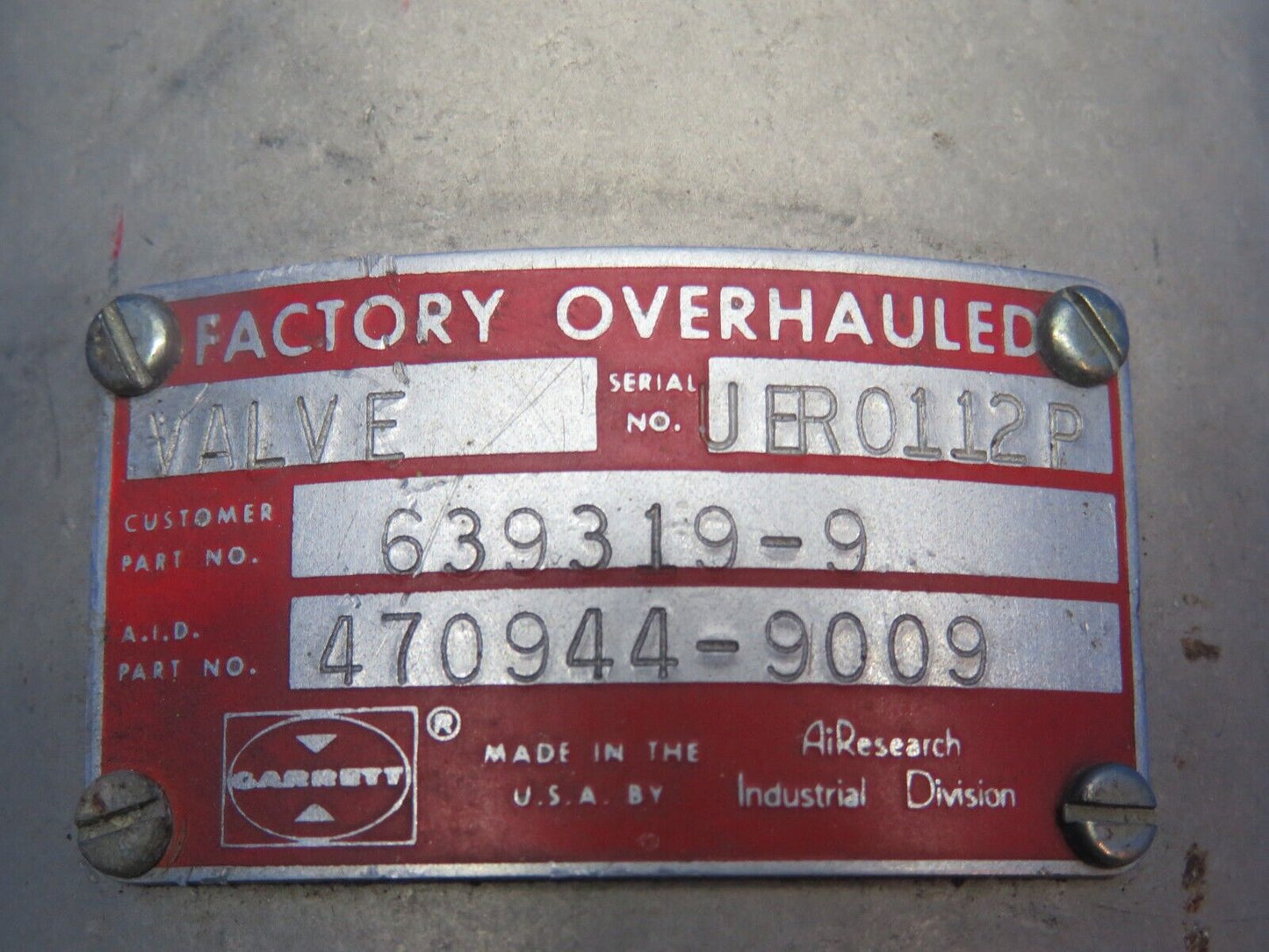 Garrett Relief Valve Assy P/N 639319-9 (0124-1123)