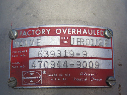 Garrett Relief Valve Assy P/N 639319-9 (0124-1123)