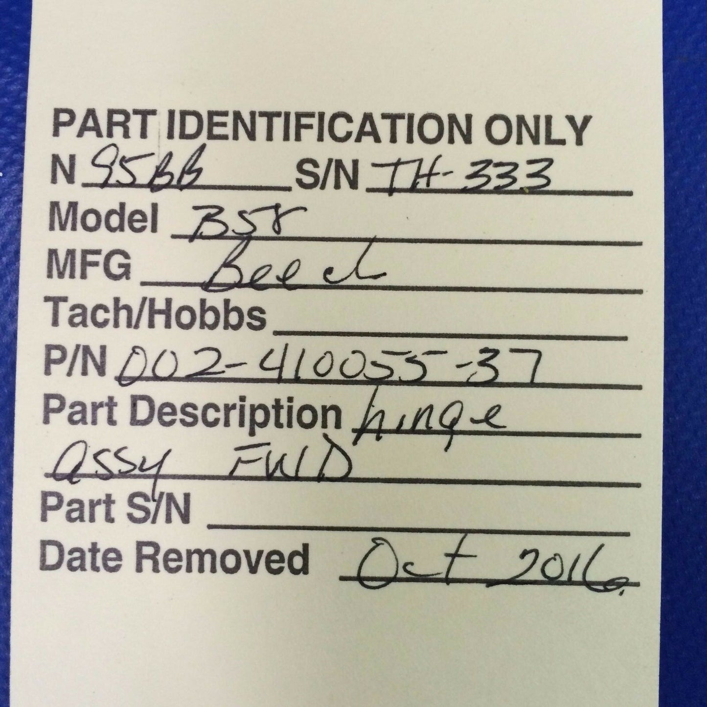 Beech Baron 58 Hinge Assy FWD Nose Baggage Door P/N 002-410055-37 (1216-26)