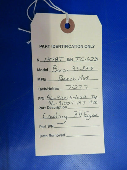 1964 Beech Baron 95-B55 Cowling RH Engine P/N 96-910011-623 (0320-172)