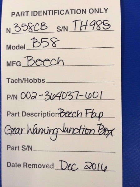 Beech Flap Gear Warning Junction Box P/N 002-364037-601 (0117-65)