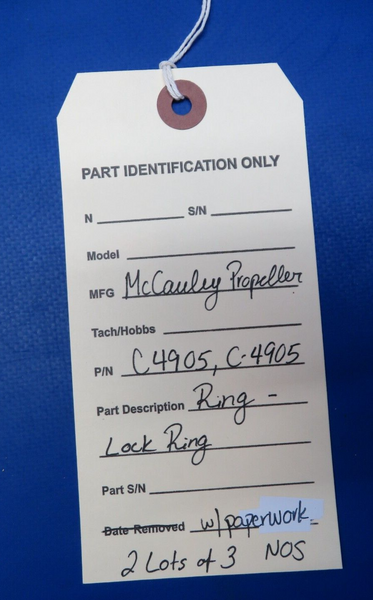 McCauley Propeller Ring Lock Ring w/ Paperwork P/N C4905 LOT OF 3 NOS (0523-267)