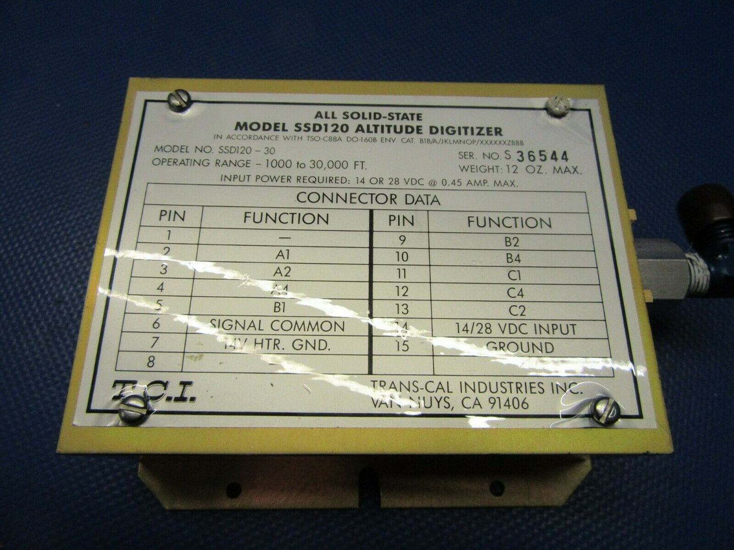 Trans-Cal All Solid State Altitude Digitizer 14V /28V P/N SSD120-30 (1021-442)