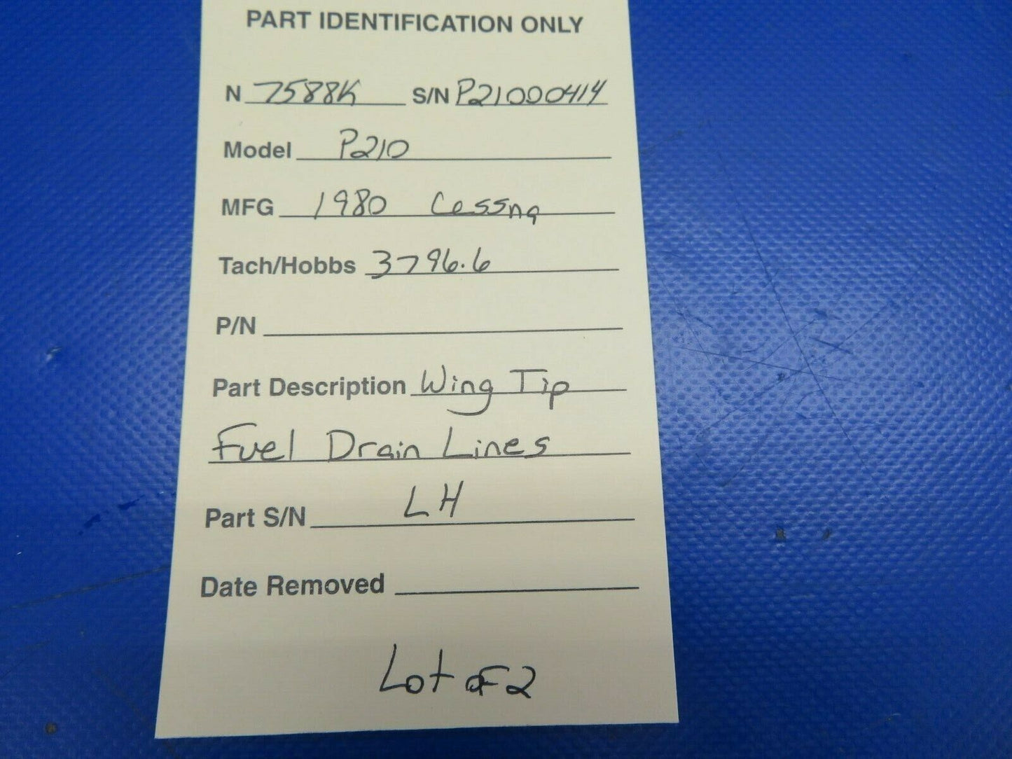 Cessna P210 Wing Tip Fuel Drain Lines P/N 1200406-238 & 1200406-239 (0520-327)