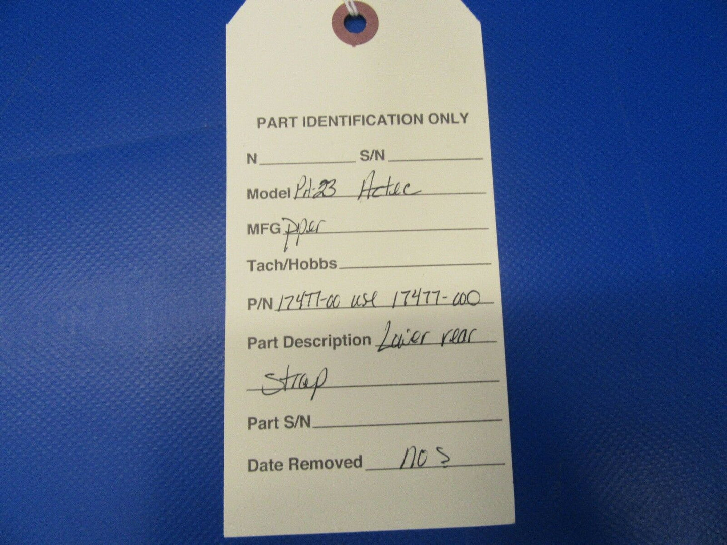Piper PA-30 Twin Comanche LWR Rear Strap P/N 17477-00 NOS (0617-147)