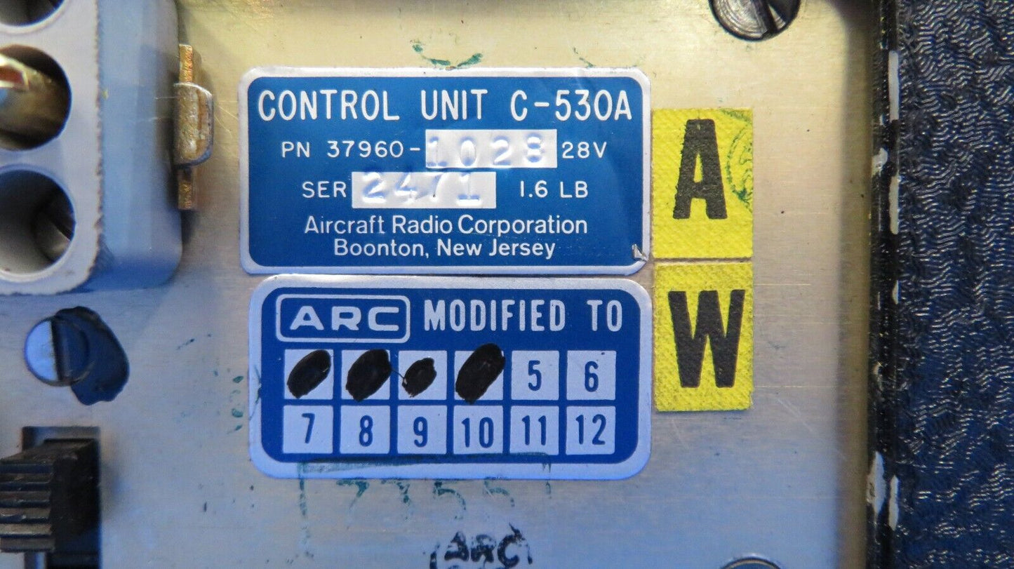 Aircraft Radio Corp. C-530A Control Unit 28V P/N 37960-1028 (0523-811)