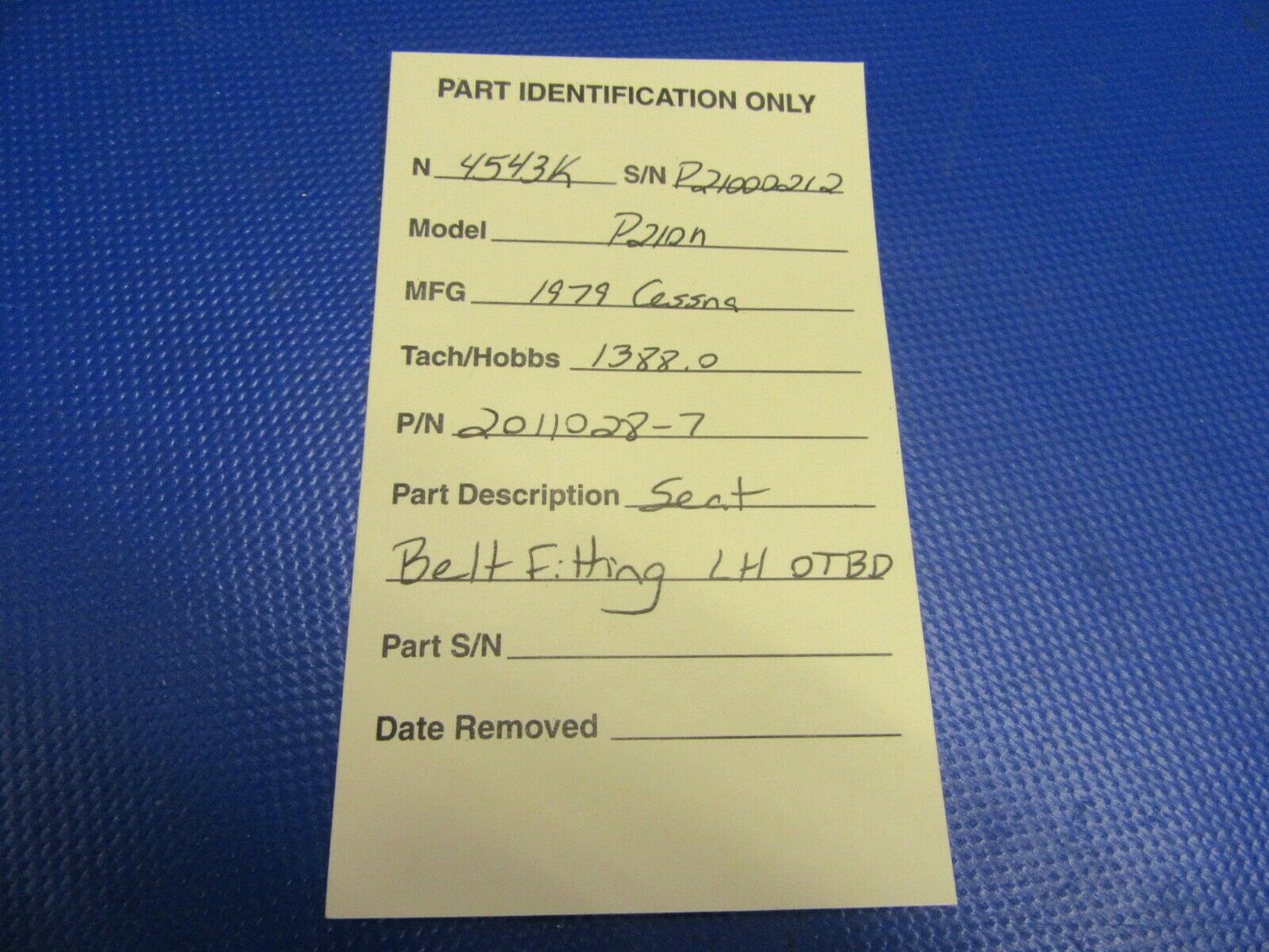 Cessna 210 / P210N Seat Belt Fitting LH OTBD P/N 2011028-7 (0421-612)