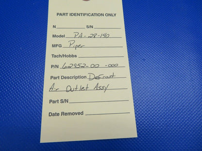 Piper PA-28-140 Defrost Air Outlet Assy P/N 62952-00, 62952-000 (1220-310)
