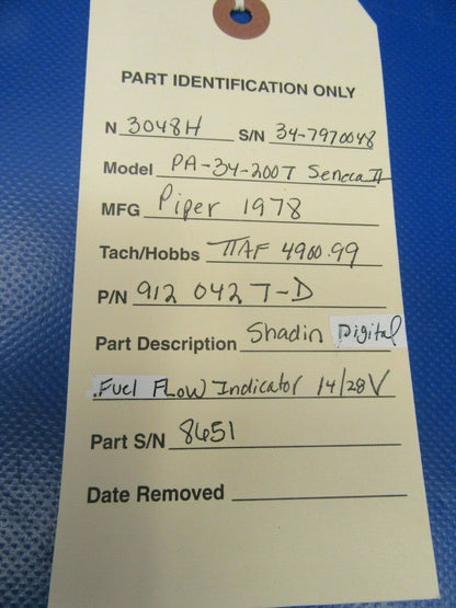 Shadin Digital Fuel Flow Indicator 14 / 28v P/N 912042T-D (1119-217)