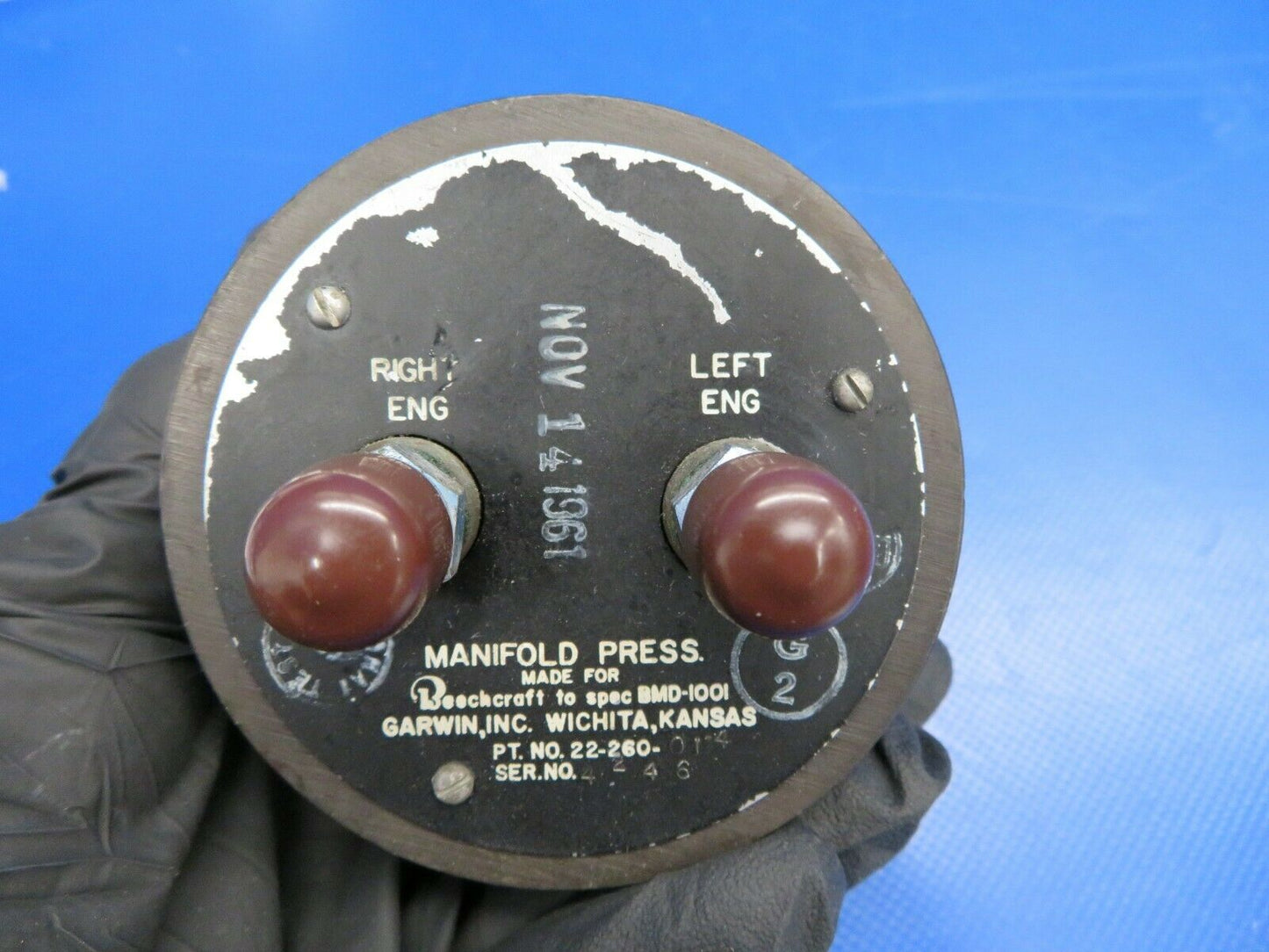 Beech Baron 95-A55 Garwin Manifold Pressure Gauge 22-260-014 (0120-375)