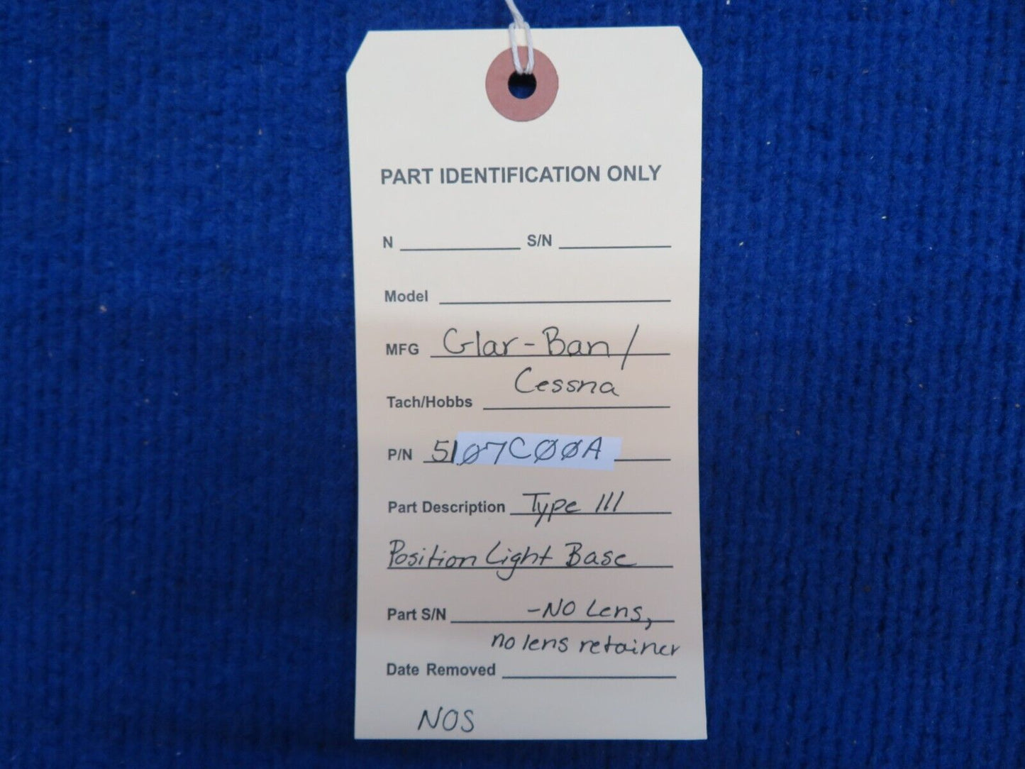 Glar-Ban / Cessna Type III Position Light Base P/N 5107C00A NOS (0722-613)