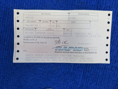 Beechcraft Diode P/N 1N3193 LOT OF 5 NOS (0622-716)