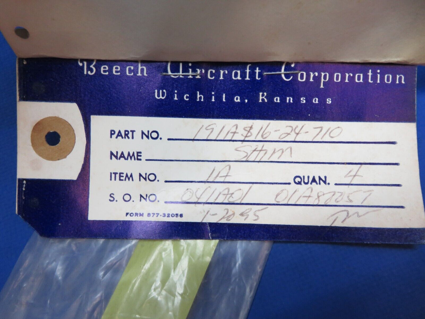 Beech Shim P/N 191AS16-24-710 LOT OF 4 NOS (1123-200)