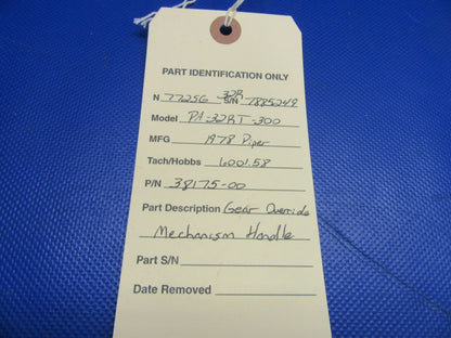 Piper PA-32RT Gear Override Mechanism Handle P/N 38175-00, 38175-000 (0521-590)