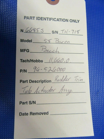 Beech 58 Baron Rudder Trim Tab Actuator Assembly P/N 96-526000 (0121-230)