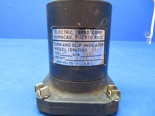 Electric Gyro Corp. Turn & Slip Indicator P/N 1394T100-3 CORE (0823-559)