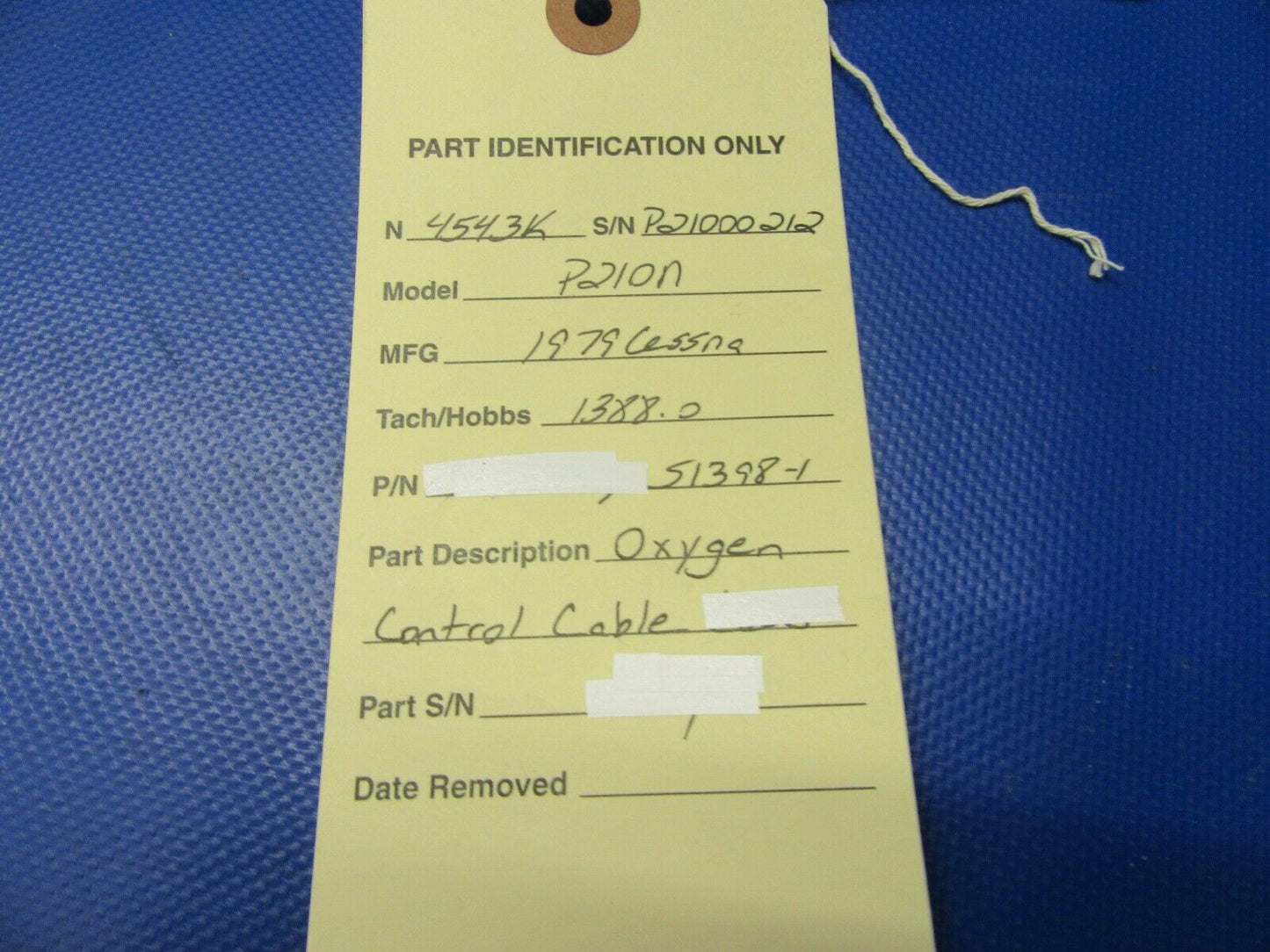 Cessna 210 / P210N Oxygen Control Cable S1398-1 (0421-634)