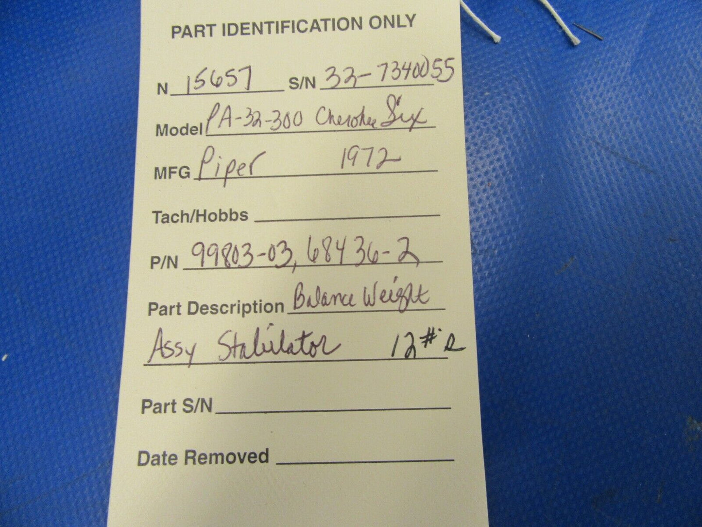 Piper PA-32-300 Cherokee Six Balance Weight Stabilator 12#  99803-3 (0819-17)