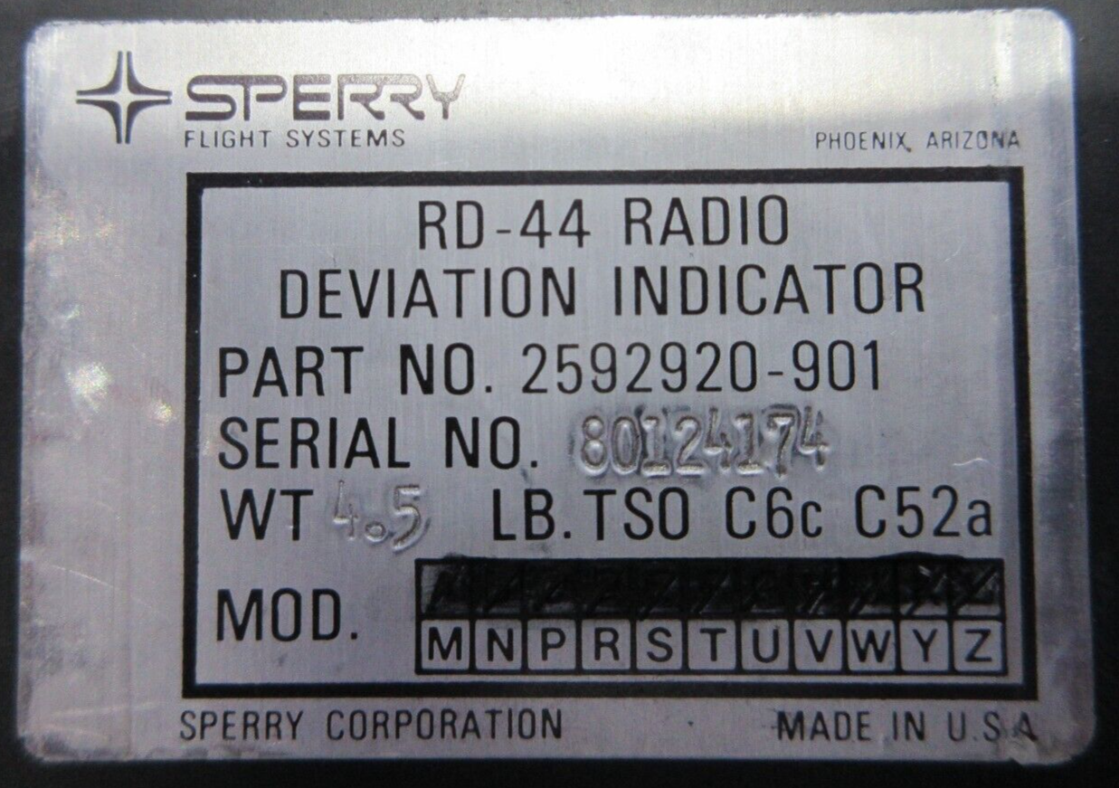 Sperry Radio RD-44 Deviation Indicator  P/N 2592920-901 CORE (1023-972)
