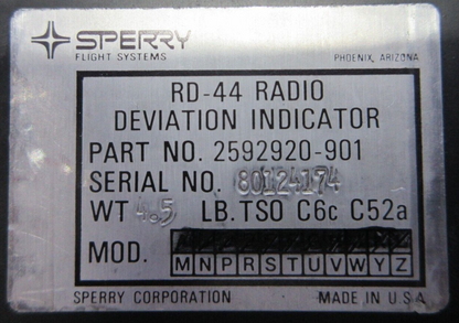 Sperry Radio RD-44 Deviation Indicator  P/N 2592920-901 CORE (1023-972)