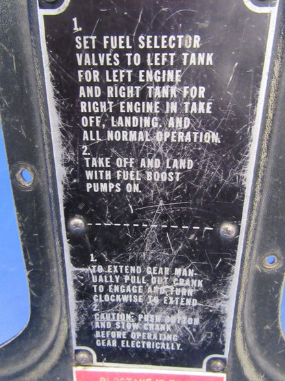 1956 Cessna 310 Panel / Cover Fuel and Gear (0118-95)