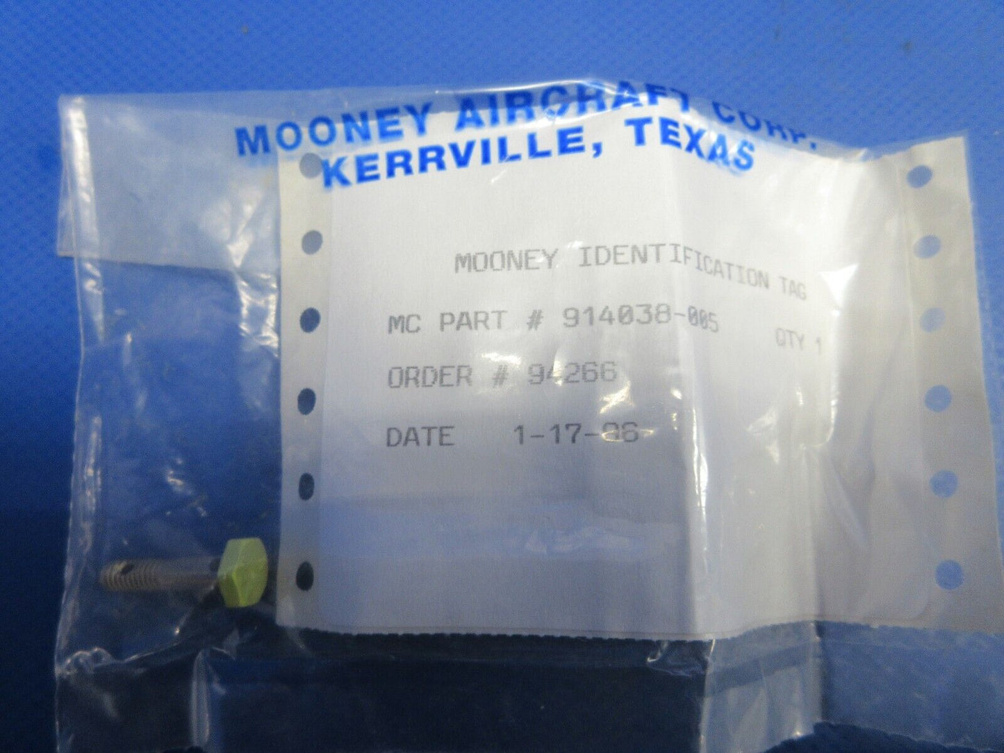 Mooney Bolt P/N 914038-005 NOS (0224-1649)