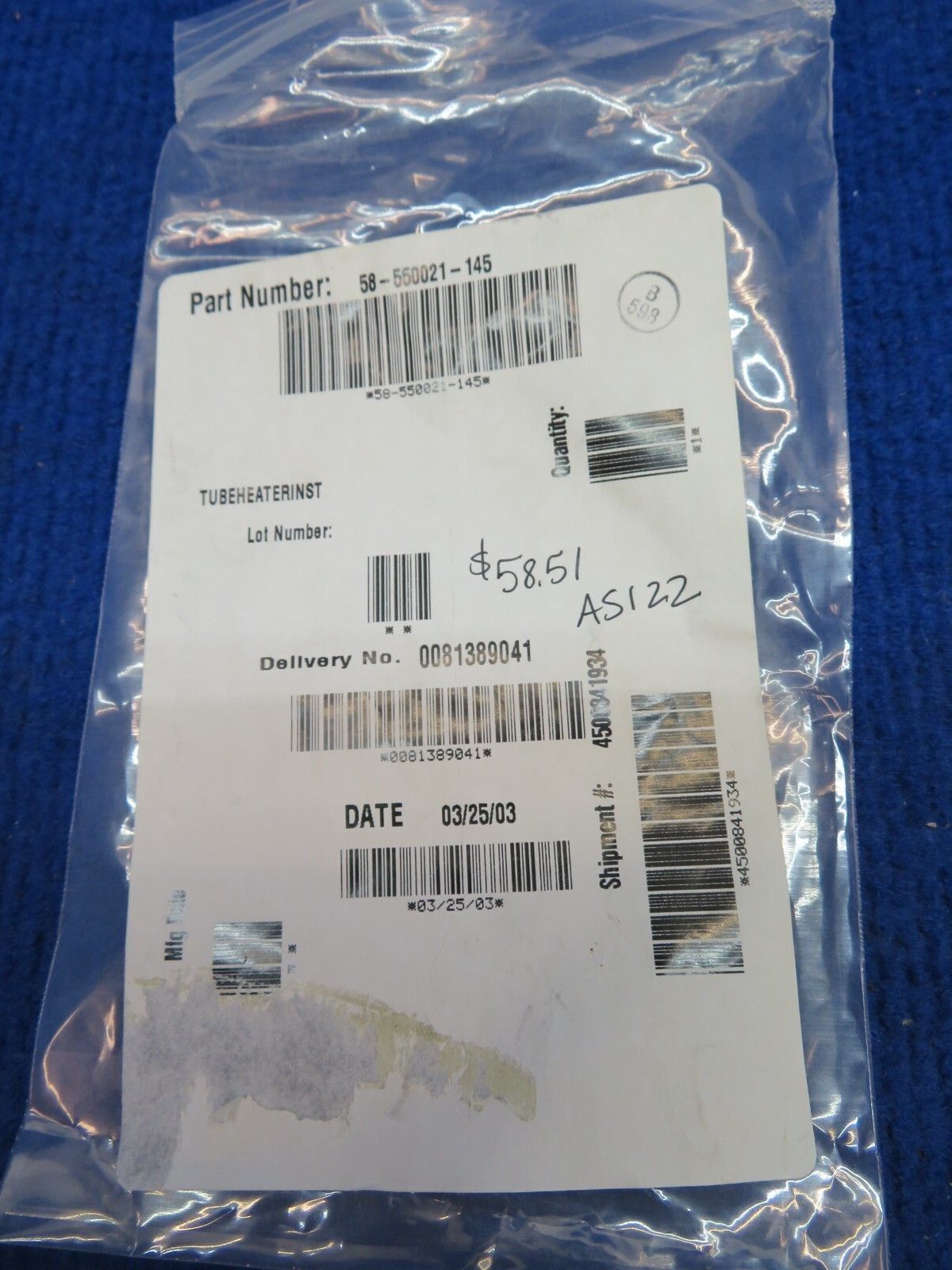 Beechcraft Tube-Heater Installation P/N 58-550021-145 NOS w/ 8130 (0622-348)