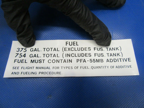 Bombardier Learjet Fuel Placard P/N 2600006-32 NOS (0419-99)