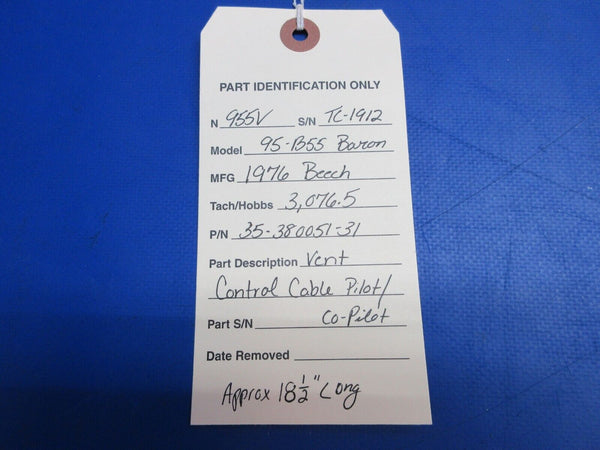 Beech 95-B55 Baron Vent Control Cable P/N 35-380051-31 (0523-1112)