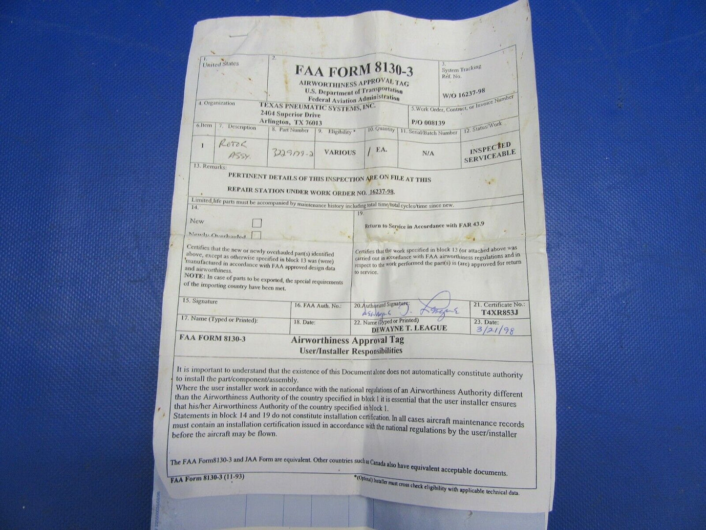 Rotor Assembly Helical Motor w/ 8130 P/N 3229179-2 (0821-326)
