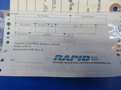 Raytheon Hinge Pin - 38" P/N 105774-C-ZB03703 NOS (1223-1426)
