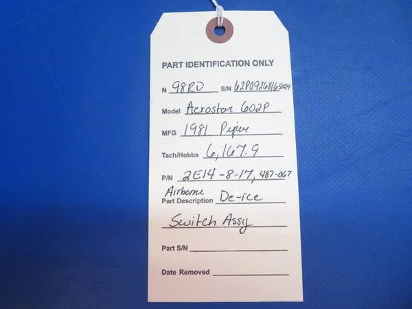 Piper Aerostar 602P Airborne De-Ice Switch Assy P/N 2E14-8-17 (0123-899)