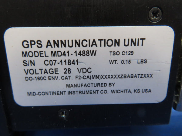 Mid-Continent GPS Annunciator Unit P/N MD41-1488W (0223-800)