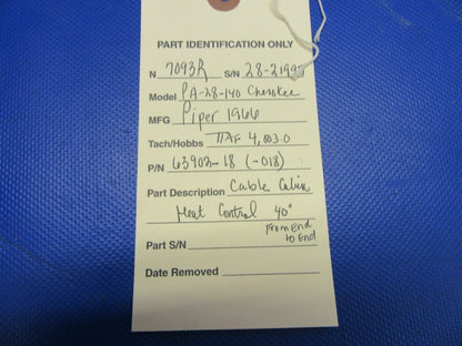 Piper PA-28-140 Cable Cabin Heat Control 40" P/N 63902-18, 63902-018 (0521-601)
