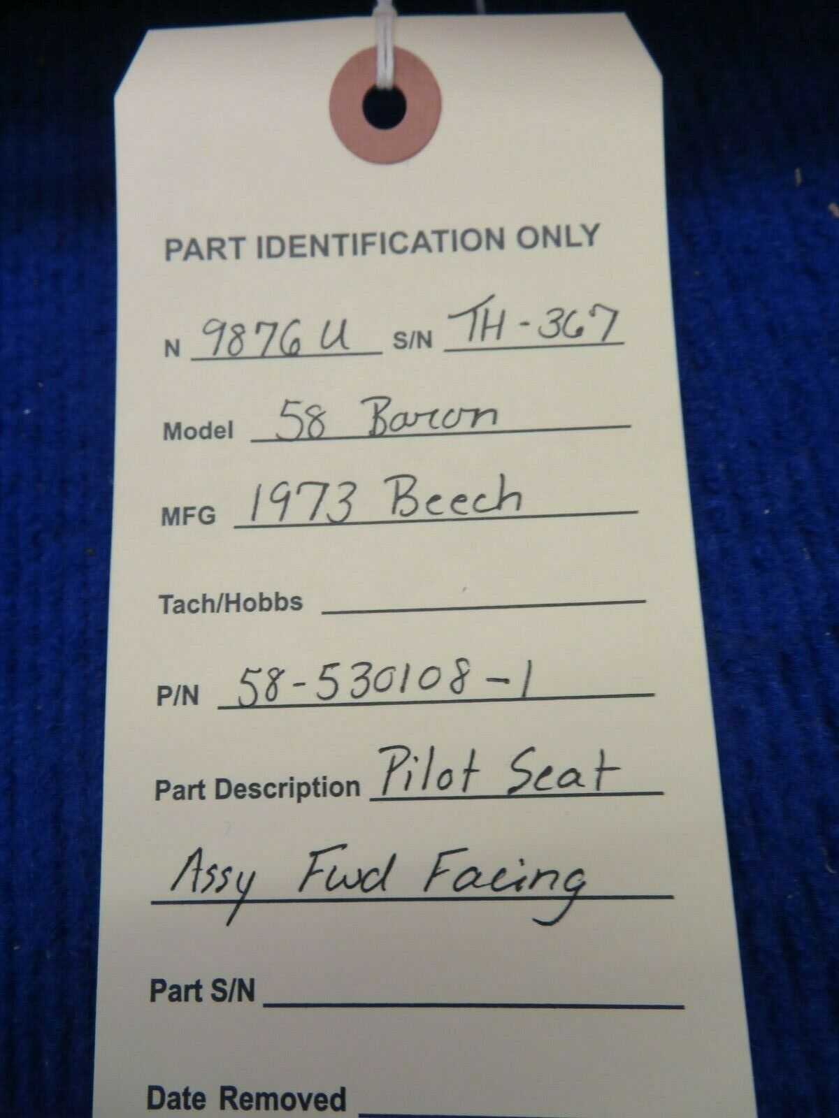 Beech 58 Baron Pilot Seat Assy w/ Armrest P/N 58-530108-1 (0322-782)