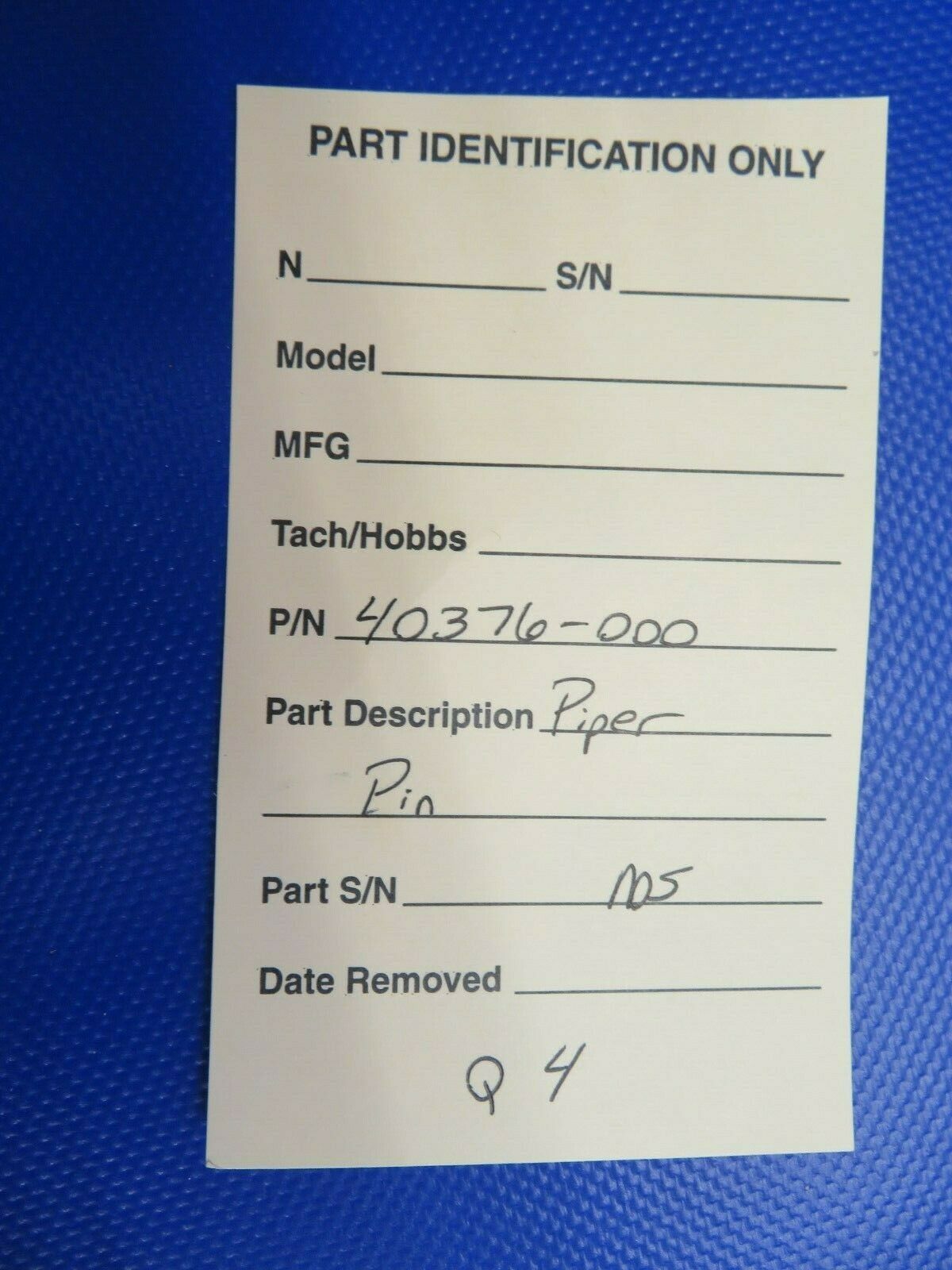 Piper Pin Main Gear Lock P/N 40376-000, 40376-00 NOS (1120-411)