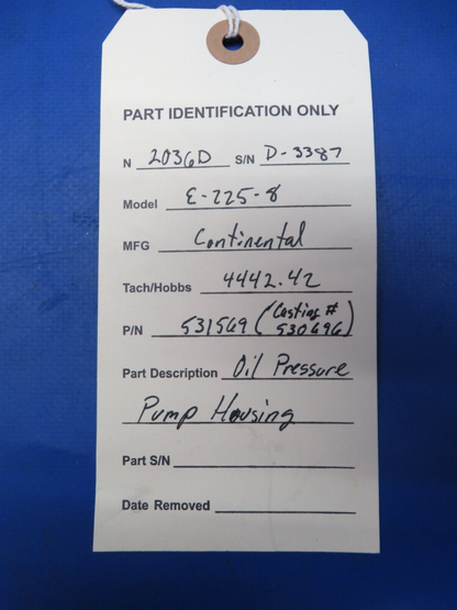 Continental E-225-8 Oil Pressure Pump Housing P/N 531569 (0823-349)