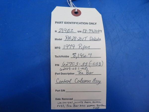 Piper PA-28-201T Dakota Tee Bar Control Column Assy P/N 62703-33 (1222-685)