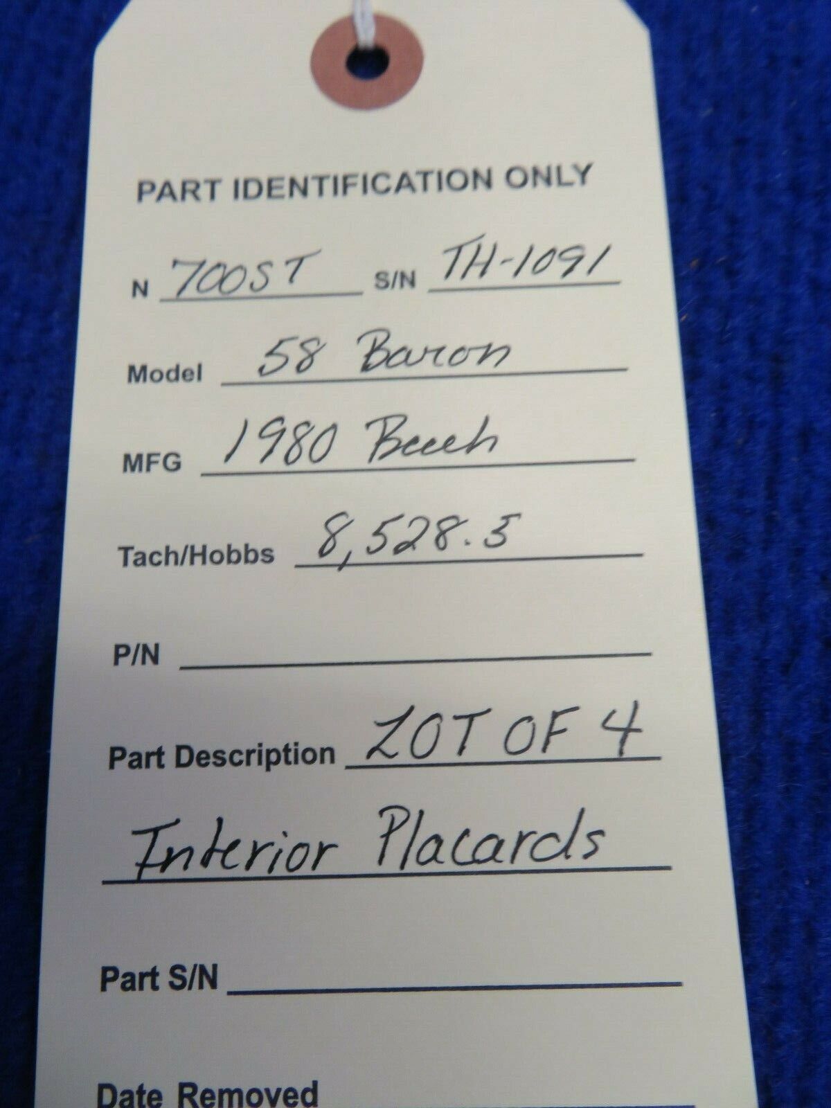 1980 Beech 58 Baron Interior Placards LOT OF 4 (0422-327)