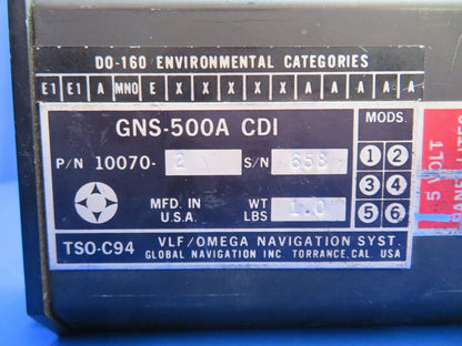 CDI VLF / Omega Navigation System P/N 10070-2, GNS-500A Cracked Lens (1022-868)