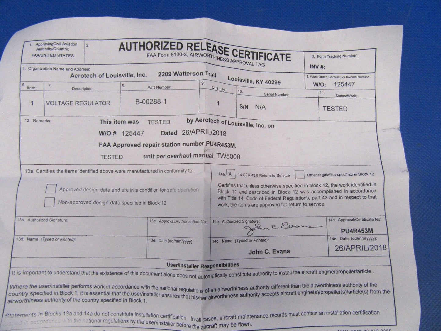 Lamar Voltage Regulator 14V P/N B-00288-1 w/ 8130 (0618-152)