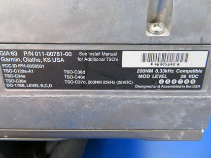 Garmin GIA 63 Interface Adapter / Integrated Avionics 28V 011-00781-00 (0220-04)