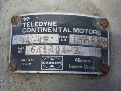 Garrett Continental Relief Valve P/N 641404-1 (0124-1119)