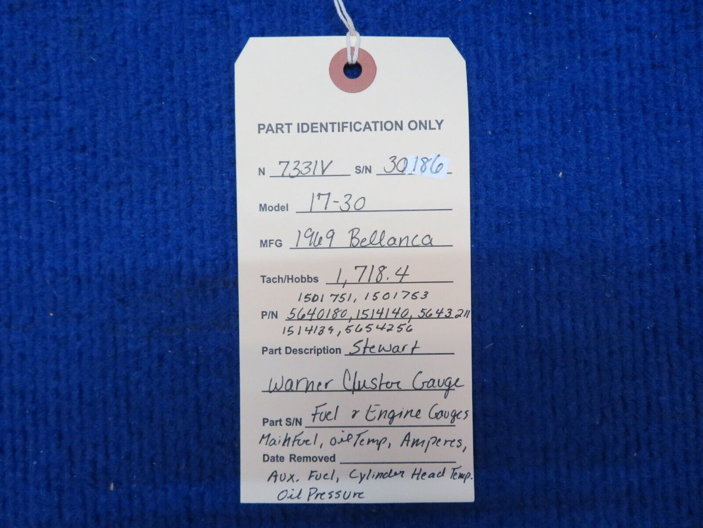 Bellanca 17-30 Stewart Warner Cluster Gauge  P/N 5640180 (0622-543)