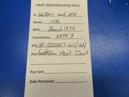 Beech Bonanza A36 Cabin Heat Duct P/N 35-550567-61 35-550567-63 (0719-86)