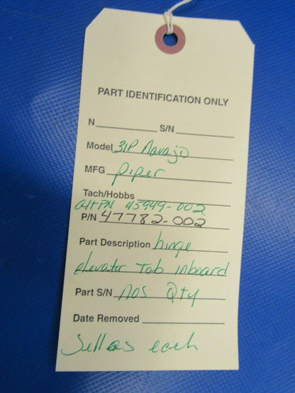 Piper PA-31P Navajo Hinge Elevator Tab P/N 47782-002 NOS (0519-130)