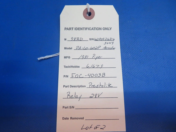 Piper Aerostar 602P Prestolite Relay 28 Volts P/N FOC-4003B LOT OF 2 (0123-763)